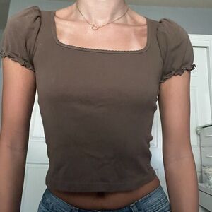 Brandy Melville Brown Frilly Tee